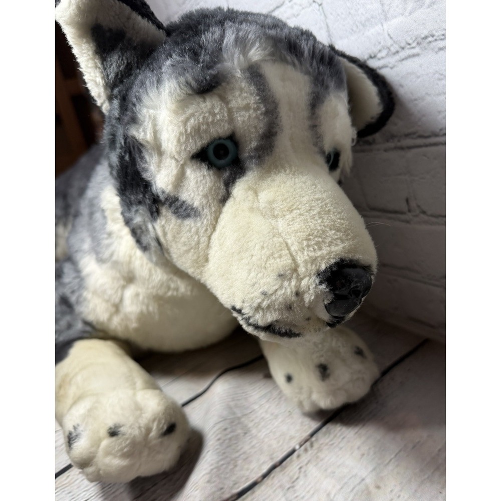 32" LARGE Realistic Wolf Plush Toy Stuffed Animal Dog Husky Blue Eyes